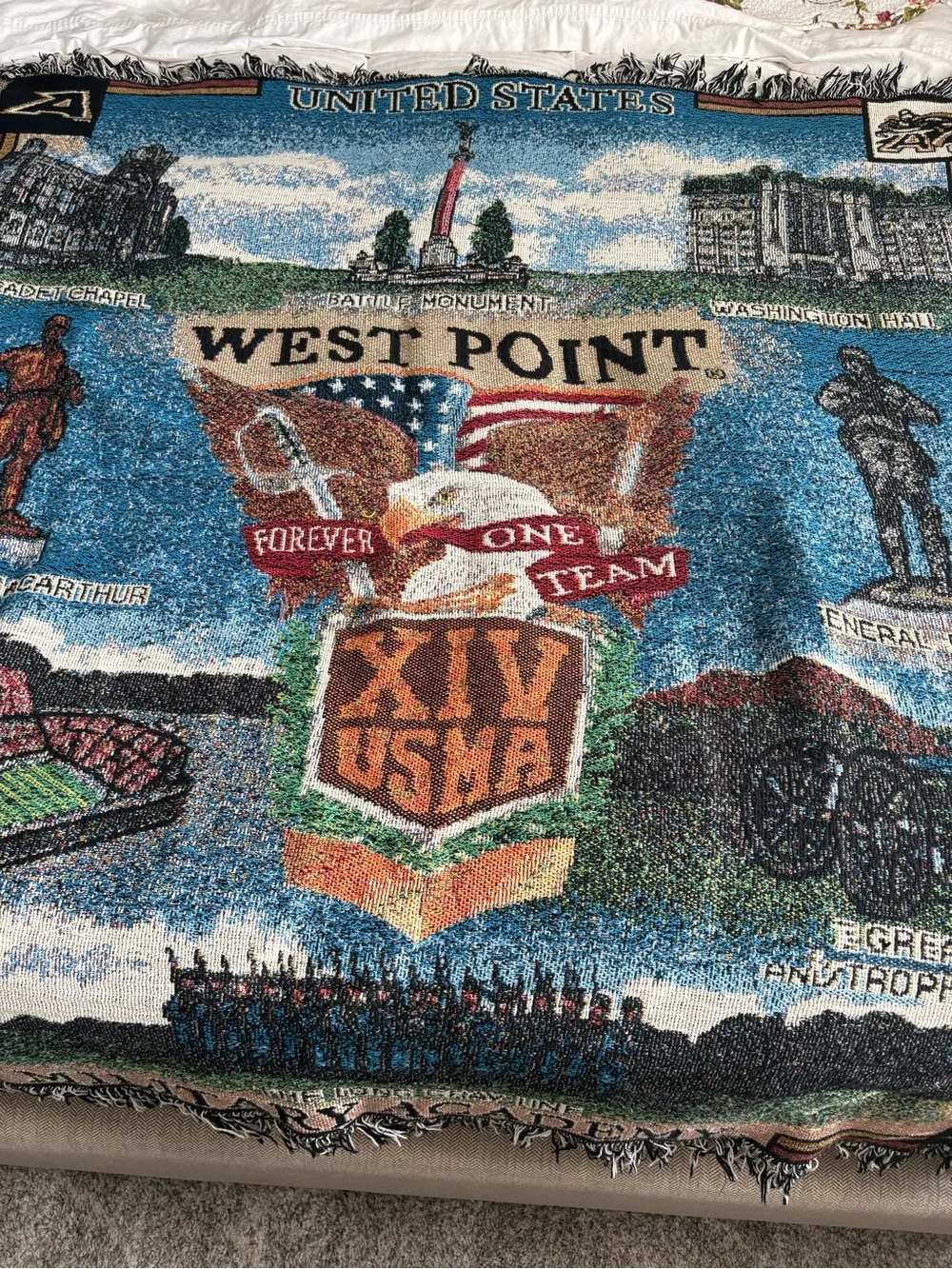 Army Black Knights West Point USMA 2014 Fringe Border Cotton Blanket